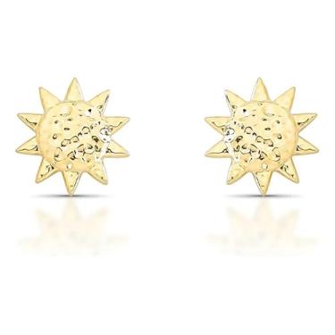 Imagem de Guymy Brinco Sol Texturizado Folheado a Ouro 18K, Latão, 1.4 cm, Design Artesanal, Hipoalergênico, Par