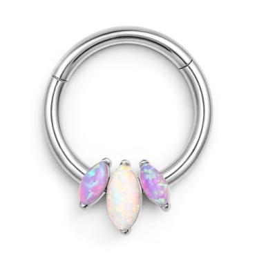 Imagem de BodyBonita Anéis de septo opala 16G CZ, joia de septo de aço cirúrgico 316L, piercing de argola de nariz, Helix Tragus Rook Daith Piercings para mulheres e homens prata/ouro 8 mm, 16g(1.2mm)-8mm, Aço