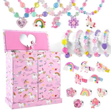 Imagem de Faburo caixa de joias para meninas com 5 colares, 5 pulseiras, 5 anéis e 5 grampos de cabelo