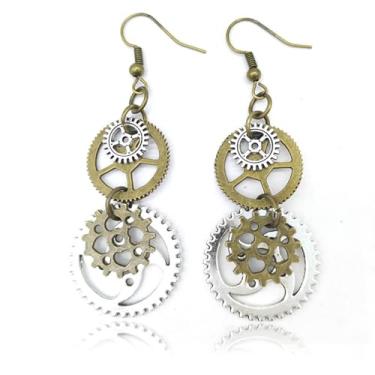 Imagem de Zittop Brincos vintage Steam Gear Steampunk Gear para mulheres, exclusivos, feitos à mão, vintage, bronze misto, steampunk, engrenagem, pingente, brincos pendentes (1 par)
