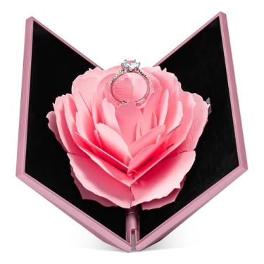 Imagem de Wislist Caixa de anel criativa pequena para proposta, noivado, cerimônia de casamento, presente de aniversário, exibição de joias, apresentação, armazenamento de peito, organizador (rosa)