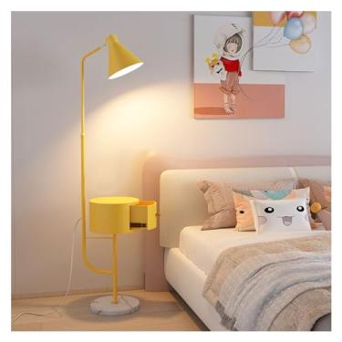 Imagem de Luminária de chão Luminária de chão com mesa, lateral rústica moderna lâmpada LED, luminárias altas para quarto e escritório(Yellow)