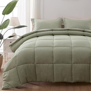 Imagem de NexHome Conjunto de edredom King com 3 peças, verde sálvia, macio, luxuoso, tingimento, catiônico para todas as estações, leve, respirável, fofo, verde sálvia, com 1 edredom e 2 fronhas, tamanho king