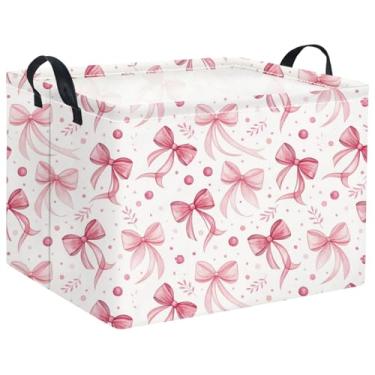 Imagem de HIYAGON Cesta retangular rosa para meninas, crianças, cesta de armazenamento de brinquedos, caixa organizadora de quarto (laço rosa)