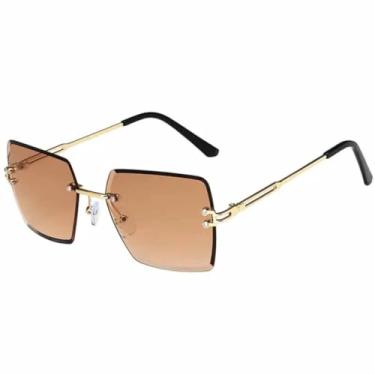Imagem de JRLLFD Óculos de sol de luxo sem aro, armação de metal, feminino, masculino, para dirigir ao ar livre, proteção UV400 (chá dourado degradê)