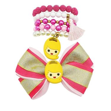 Imagem de Kit Pulseira Laço Infantil Luxo Princesas Presente Crianças (Rosa Chiclete)