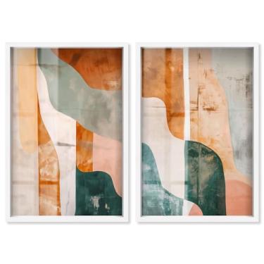 Imagem de Conjunto de 2 painéis abstratos de luxo preto e dourado com estampa Shadowbox para sala de estar, arte de parede da Art Remedy, moldura preta, 43 x 63 cm