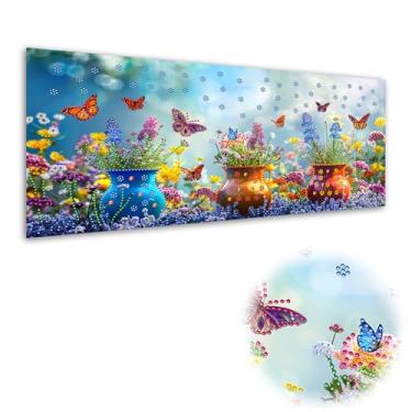 Imagem de Kaliosy Kits de arte de diamante grande 5D para adultos com flores de borboleta, formato especial, arte de diamante, faça você mesmo, buquê, vaso gigante, diamante, cristal, strass, kits de pintura