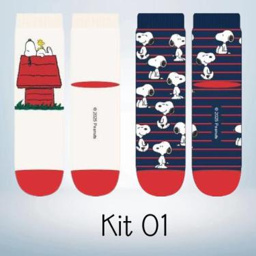 Imagem de Kit com 2 Pares de Meia Infantil Menina Snoopy (Peanuts)  Produto Lice