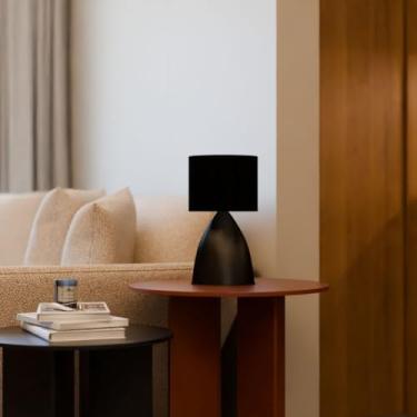 Imagem de Abajur luminaria de Mesa Clássico Bojudo Preto Com Cupula Algodao Preto Para Decoração Casa, Sala e Cabeceira, Cama, Quarto, ou Escritório