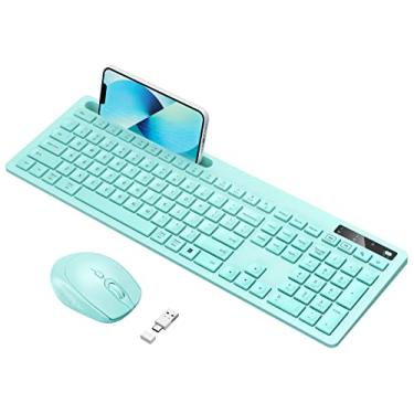 Imagem de Teclado e mouse sem fio para MacBook, teclado sem fio Vivefox Teal com suporte de celular, receptor USB A e tipo C, combo tamanho completo para Mac, MacBook/Air/Pro, Windows PC, verde-menta