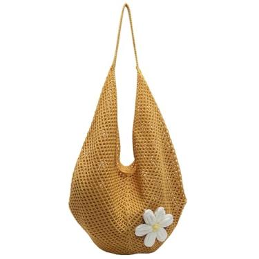 Imagem de Bolsa feminina de tecido de verão para praia, bolsa de ombro de grande capacidade, bolsa de palha para férias, Khahi