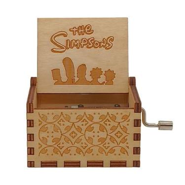 Imagem de Caixa de música, manivela de madeira com silhueta familiar de desenho 