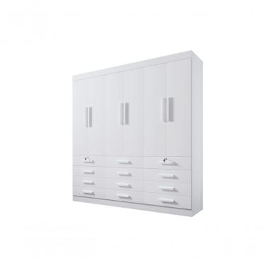 Imagem de Guarda Roupa Casal 6 Portas 12 Gavetas Com Pés Mônaco Plus D' Doro Branco