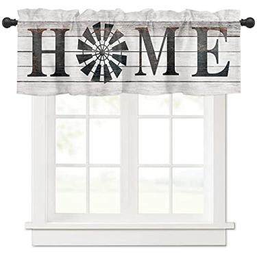 Imagem de Cortina Valance Moinho de Vento Cortina de Cozinha para Janela Retrô Grão de Madeira Estilo Country Varão Bolso Sanefa Cozinha Tratamento para Janela para Quarto Sala de Estar 106,7 x 30,5 cm