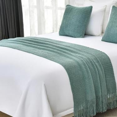 Imagem de Cama Runner Cachecol Colchas Camas Corredores Cama King Size Tricô Cobertor Sofá Cobertor com Borla Cor Sólida Lenço Proteção Casa Hotel Decorativo Cama Manta Verde 3||45 * 45 cm Fronha * 1