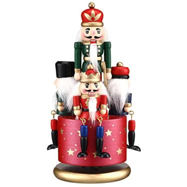 Imagem de Caixa de música Quebra-Nozes de madeira Quebra-Nozes Soldado Brinquedo Feito à Mão Quebra-Nozes Figuras de Natal Quebra-Nozes 4 Soldados Acervam Caixa Musical Mecânica Caixa de Música de Natal para Presente Ornamentos de Decoração de Casa (Vermelho)