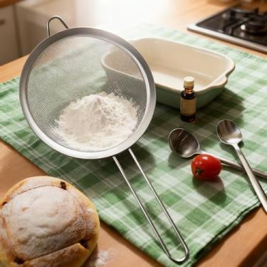 Imagem de Coador de malha fina de 8 cm, peneira de aço inoxidável com alça, coador de cozinha para suco de chá, café, pequeno para cozinhar e assar