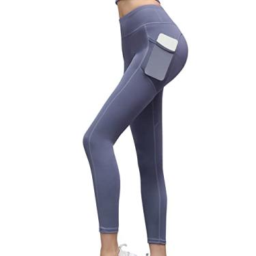Imagem de Calças Femininas de Cintura Alta Para Ioga Com Bolso Leggings Super Elásticas Para Treino de Ginástica E Corrida