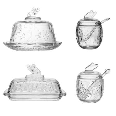 Imagem de Kit Queijeira + Manteigueira + Meleira + Açucareiro de Cristal New Butterfly Lyor