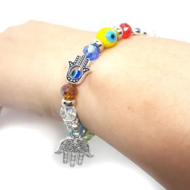 Imagem de Pulseira Feminina Olho Grego e Mão de Fátima Mão Hamsá Color - Jiaxi