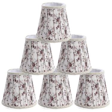 Imagem de Fuloon Abajur de candelabro, abajur pequeno com encaixe, adequado para lâmpadas de candelabro em decoração moderna/europeia/francesa/fazenda, 8,9 x 11 x 12,4 cm (embalagem com 6, chiffon rosa impresso
