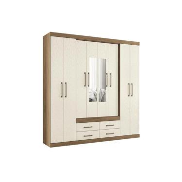 Imagem de Guarda Roupa Casal 8 Portas e 4 gavetas c/ Espelho Nápoles jatoba/Areia - Santos Andirá