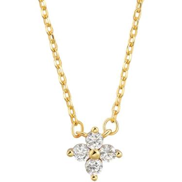 Imagem de Colar de quatro folhas banhado a ouro 18K, prata S925 com detalhes de pedra de zircônia, pequeno pingente para elegância diária, ótimo presente para ocasiões especiais