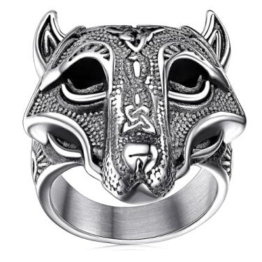 Imagem de FaithHeart Norse Viking Jewelry Anel masculino de aço inoxidável Vikings Martelo de Thor/Cabeça de Lobo Valknut Warrior's Gothic Jewelry - Gravação personalizada, Aço inoxidável, Zircônia cúbica,
