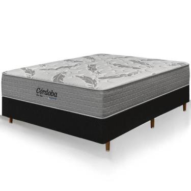 Imagem de Cama Box Casal Preta Colchão Córdoba Molas Ensacadas Duo Face 138x188x