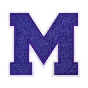 Imagem de 1 peça de patch de letra de chenille roxo de 11,4 cm com borda branca – Remendos do alfabeto para roupas, jaquetas, mochilas, chapéus para decoração personalizada, nome personalizado e artesanato. (M)