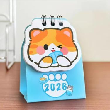 Imagem de Calendário de mesa para gatos 2026 2026, agenda diária, organizador anual, decoração de mesa, calendário, material de escritório, 10,5 x 5,8 cm (gato laranja)