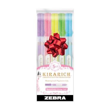 Imagem de Zebra Pen KIRARICH Conjunto de iluminadores com glitter, pacote com 5 cores sortidas, tinta brilhante, ideal para diários, notas de estudo e projetos criativos (71605)