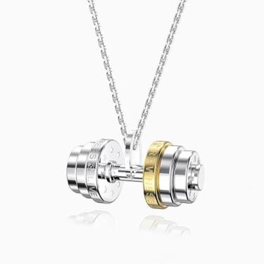 Imagem de Novalune Colar de levantamento de peso para homens, pingente de haltere - joia de academia de aço inoxidável, presente de ginástica para ele, rato de academia, musculação, acessórios para levantamento