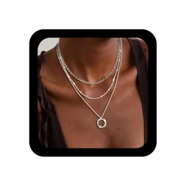 Imagem de Ximdble Colar vintage em camadas irregular, círculo, argola com pingente, corrente de ouro, gargantilha irregular, clipe de papel, joia feminina, Zinco, Sem Pedra Preciosa