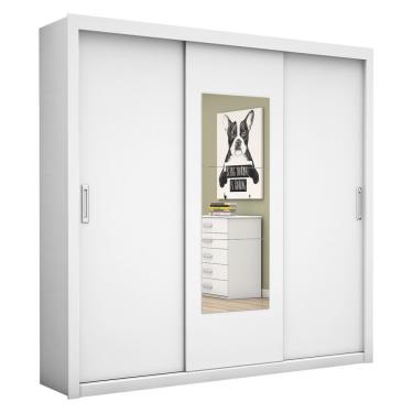 Imagem de Guarda Roupa Roupeiro Bahia 3 Portas De Correr Com Espelho Central 4 Gavetas Carioca Branco