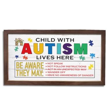 Imagem de Decoração de casa da família do autismo, placa colorida de conscientização do autismo, placa de madeira de suporte autista, placas penduradas emolduradas, arte decorativa de parede de madeira, placa
