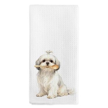 Imagem de nvucamd Toalhas de cozinha engraçadas de Shih Tzu, presentes fofos para donos de cães, toalhas de mão para banheiro, prato de cachorro Shih Tzu engraçado toalha de chá para decoração de cozinha, 40 x