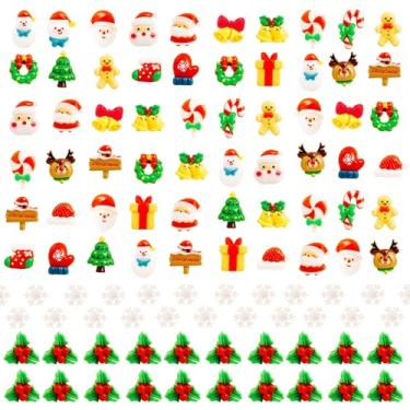 Imagem de Hiawbon 170 peças de estatuetas de Natal em miniatura, conjunto de enfeites variados de resina de Natal, flocos de neve, folhas de azevinho, bagas, enfeites de Natal, decoração para jardim de fadas