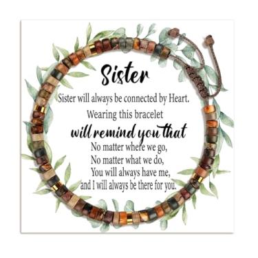 Imagem de WETDNGQI Pulseiras inspiradoras de aniversário com pedras curativas para mulheres, melhores irmãs e meninas, 3x3 inches, Metal, olho de gato