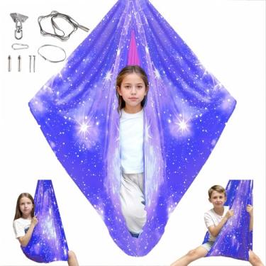 Imagem de Balanço sensorial para crianças e adultos com kit de cabide giratório de 360°, balanço terapêutico elástico de camada dupla comporta até 136 kg para autismo, TDAH, Asperger e SPD (nuvem roxa)