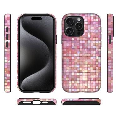 Imagem de ilikediy Capa híbrida para iPhone 15 Pro Max com 2 camadas rígidas de silicone com estampa protetora - Mosaico rosa