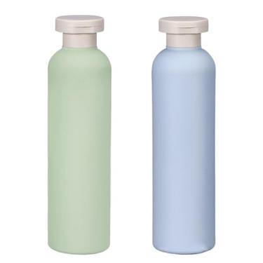 Imagem de YMCLUB Garrafas recarregáveis de 260 ml (2 peças, verde e azul) - Recipientes de viagem à prova de vazamento para xampu, sabonete líquido, loção e condicionador de cabelo, reutilizáveis