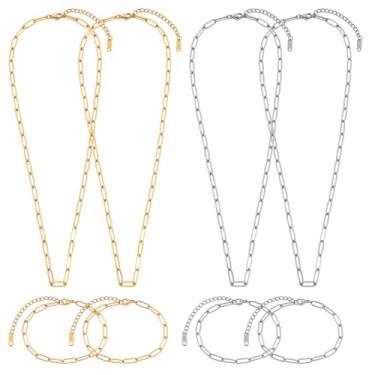 Imagem de PH PandaHall Kit de pulseiras de corrente de 2 cores, 32 peças, corrente de clipe de papel de aço inoxidável 304 para fazer joias DIY, cor de aço inoxidável dourado