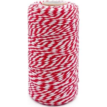 Imagem de 1 barbante de algodão vermelho e branco para padeiro de 2 mm de espessura, barbante de Natal de 328 pés para embrulho de presente, artesanato, decoração de casa, jardinagem