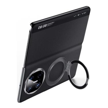 Imagem de FWYANZH Capa de couro genuíno para Huawei Mate X7, capa flip com visor de janela inteligente, suporte de anel magnético, capa de proteção à prova de choque, preta, Mate X7
