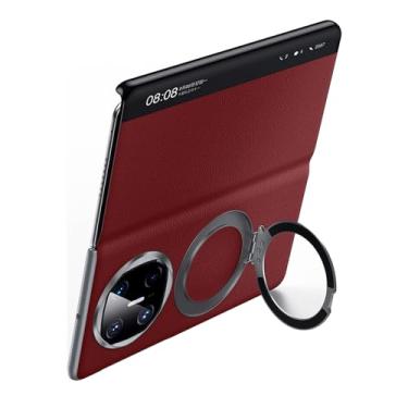 Imagem de FWYANZH Capa de couro genuíno para Huawei Mate X7, capa flip com visor de janela inteligente, suporte de anel magnético, capa de proteção à prova de choque, vermelha, Mate X7