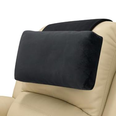 Imagem de Travesseiro de encosto de cabeça ajustável para poltronas e poltronas – Almofada de suporte de pescoço de veludo macio com costas e bolso antiderrapantes – Alívio da dor para casa, escritório
