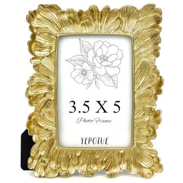 Imagem de YEPOTUE Moldura vintage de 8 x 12 cm, dourada, moldura ornamentada de folhas com frente de vidro, moldura elegante para exibição de parede ou mesa, decoração de casa