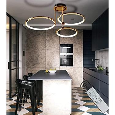 Imagem de Luminária de teto LED Golden Ring para sala de estar, dimerizável (2800K-6500K), com controle remoto, 3 lâmpadas, ideal para quarto, escritório, sala de jantar e cozinha. Diâmetro de 56cm e